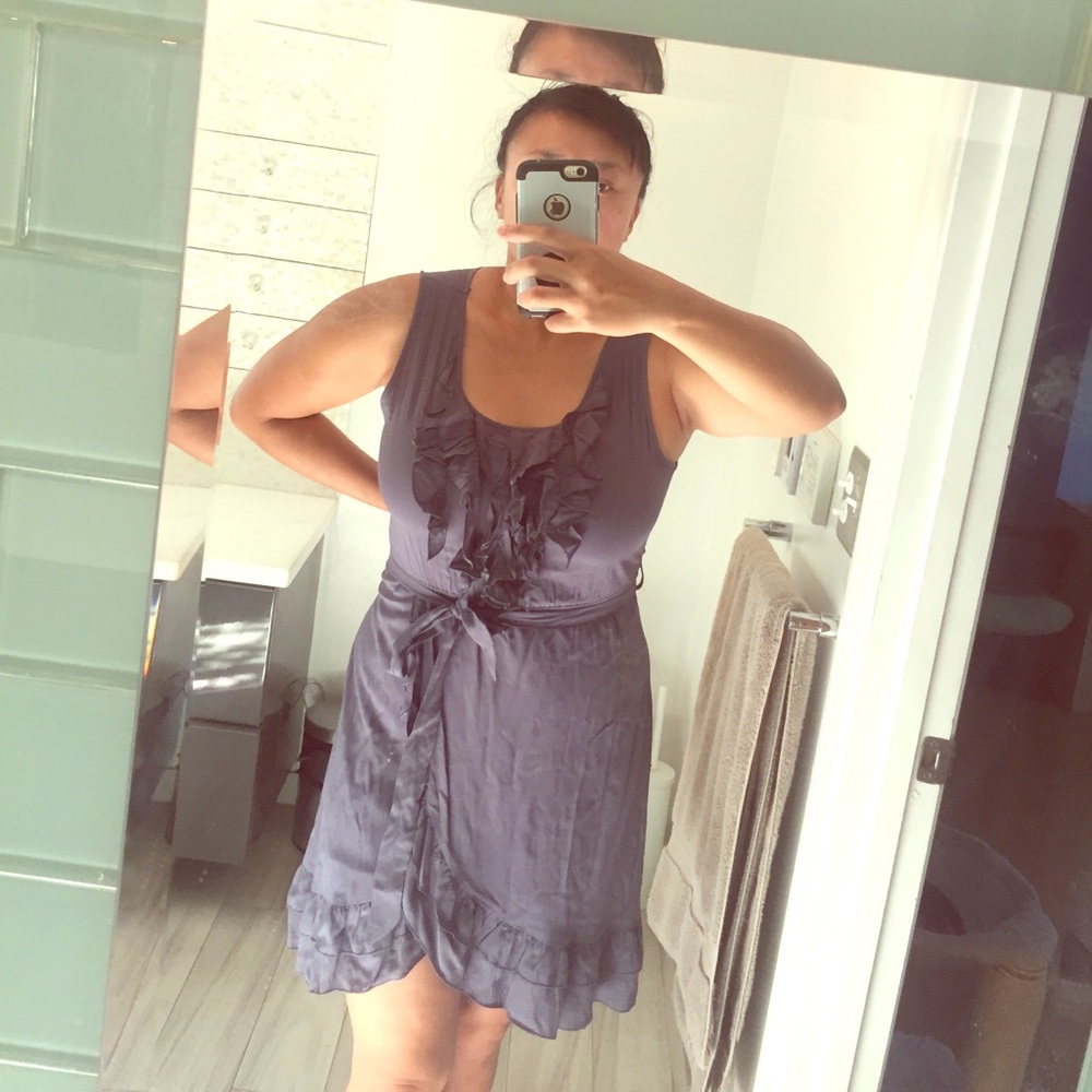Cute tuxedo ruffle front dark blue dress